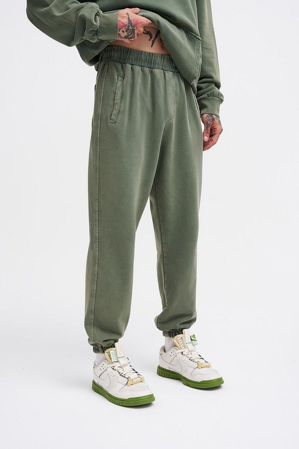 Erkek Yıkamalı Basic Jogger Haki Eşofman Altı - 2