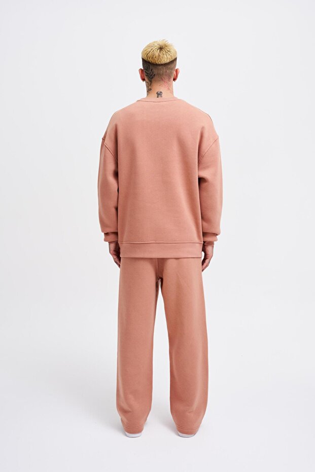 Erkek Basic Bisiklet Yaka Oversize Bakır Sweatshirt - 7
