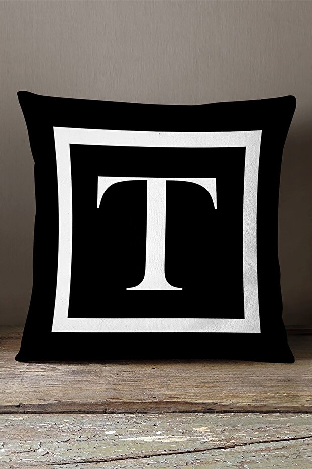 Velvet Babyface Double Sided Lettered Throw Pillow Pillow Case - Letter T - 43x43 Cm