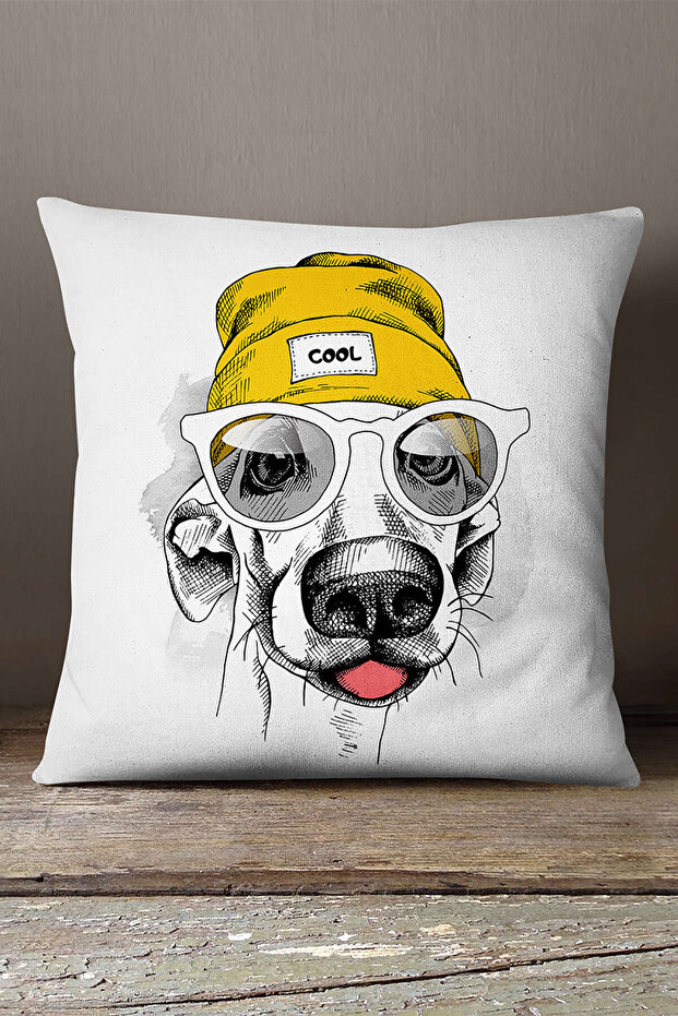 Velvet Babyface White Yellow Throw Pillow Pillow Case with Dog Hat - Cgh045