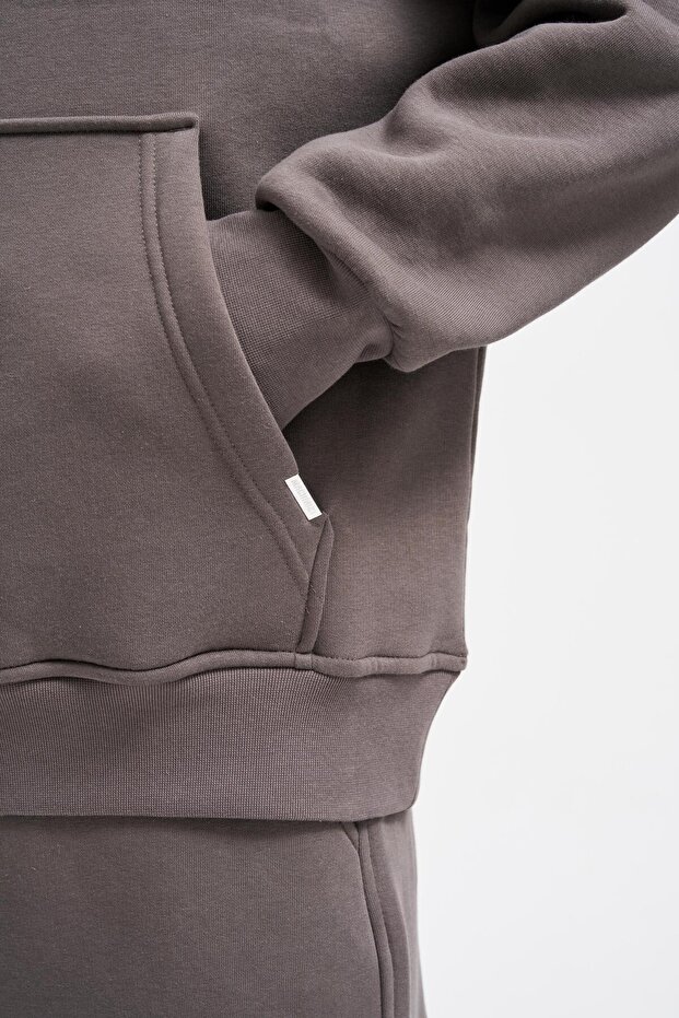 Erkek Basic Kapüşonlu Oversize Duman Sweatshirt - 3