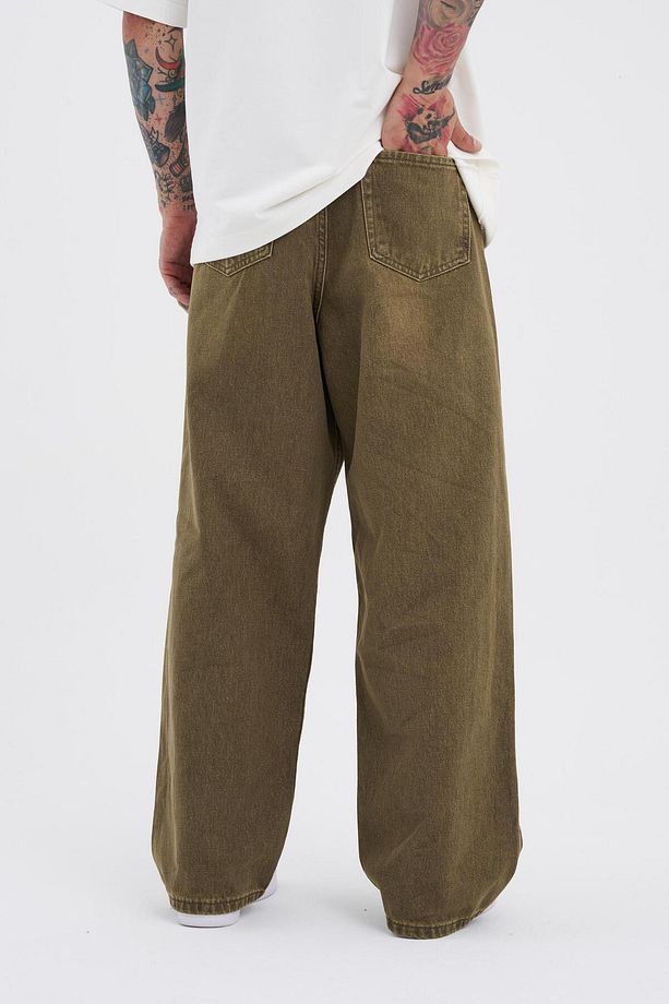 Erkek Oversize Baggy Jean KHAKI ASİT - 4