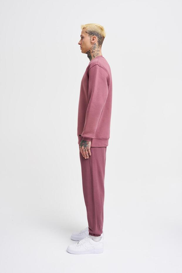 Erkek Bisiklet Yaka Basic Regular Mürdüm Sweatshirt - 6