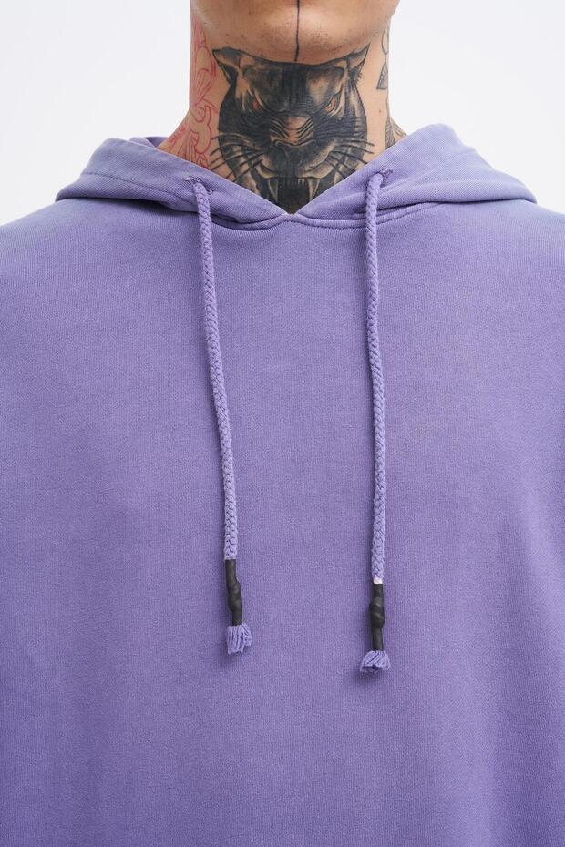 Erkek Basic Kapüşonlu Oversize Yıkamalı Mistik Sweatshirt - 2