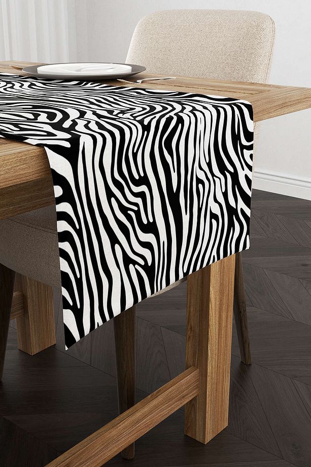 Siyah Beyaz Zebra Desenli Dijital Baskı Runner - Cgh386-rn - 2