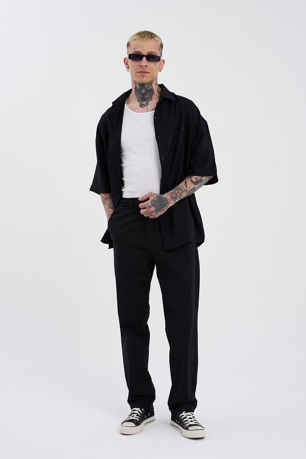 Erkek Basic Solid Siyah Jean Pantolon - 4