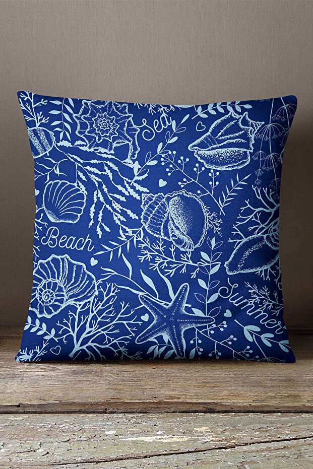 Velvet Babyface Navy Blue Marine Sea Patterned Throw Pillow Pillow Case - Cgh009