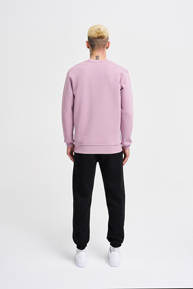 Erkek Bisiklet Yaka Basic Regular Pembe Sweatshirt - 7