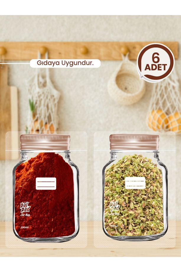 Bakır Metal Kapaklı Kavanoz Görünümlü Saklama Poşeti 11x14 Cm 6 Adet-200 ml - 1