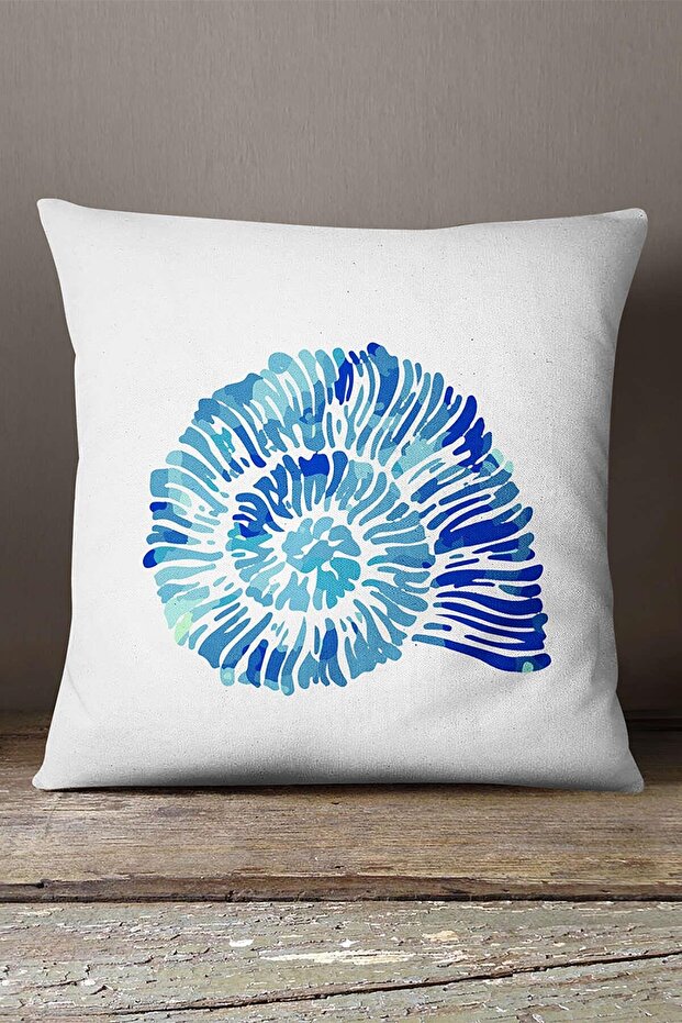 Velvet Babyface White Blue Sea Shell Marine Patterned Digital Printed Throw Pillow Pillow Case Cgh531