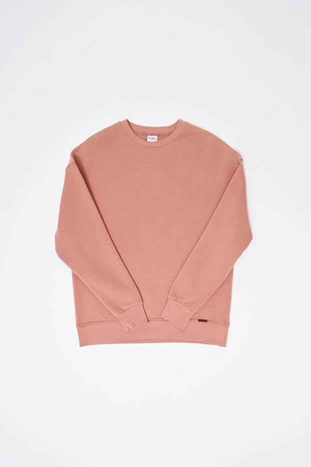 Erkek Basic Bisiklet Yaka Oversize Bakır Sweatshirt - 8