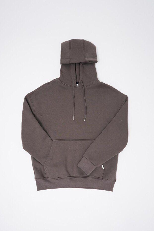 Erkek Basic Kapüşonlu Oversize Duman Sweatshirt - 8