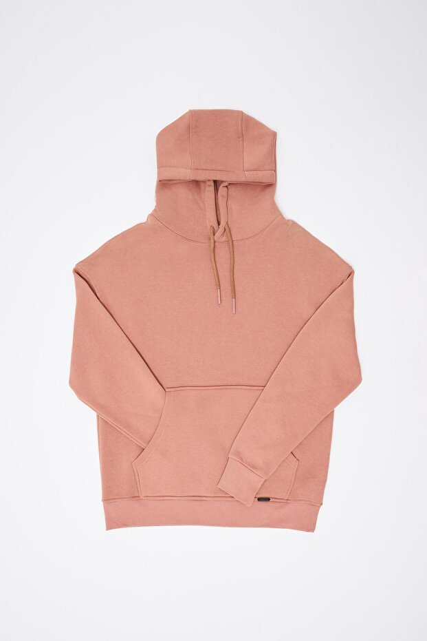 Erkek Basic Kapüşonlu Oversize Bakır Sweatshirt - 7