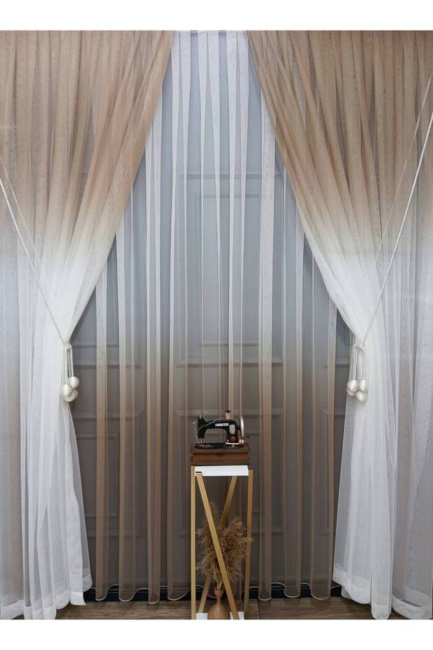 Mink Colored Color Transitioning Gradient Right/Left Suit Tulle Background Curtain - 1