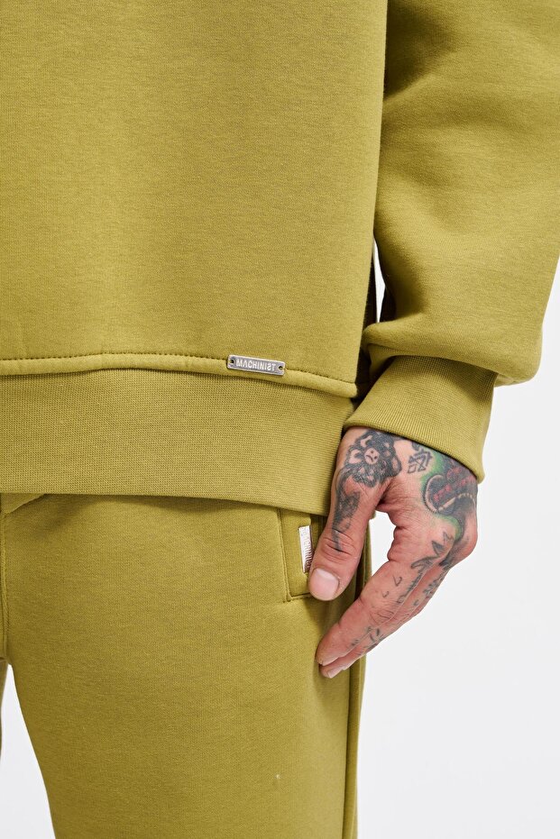 Erkek Basic Bisiklet Yaka Oversize Yeşil Sweatshirt - 4