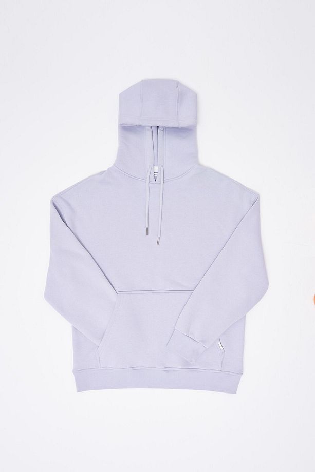 Erkek Basic Kapüşonlu Oversize Lila Sweatshirt - 8