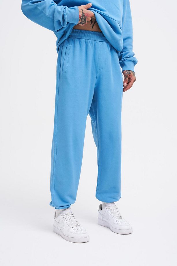 Erkek Yıkamalı Basic Jogger Mavi Eşofman Altı - 2