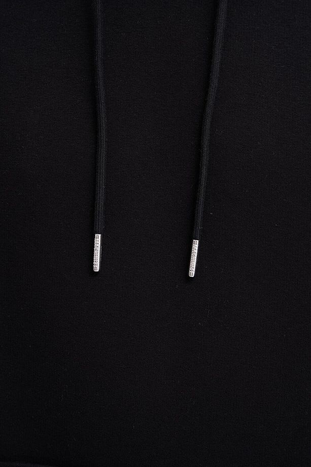 Erkek Basic Kapüşonlu Oversize Siyah Sweatshirt - 3