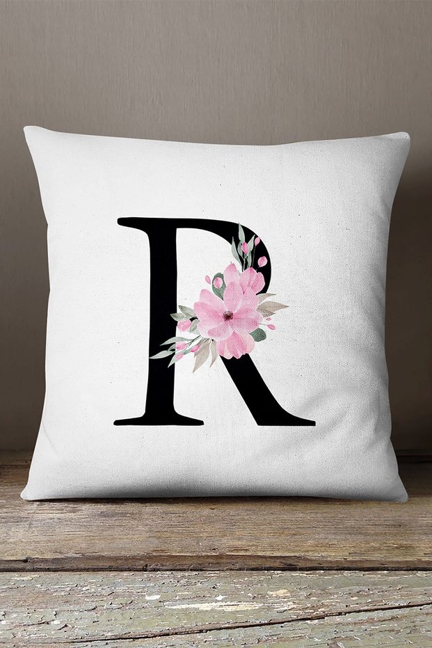 Velvet Babyface Double Sided Pink Floral Letter Throw Pillow Cover - Letter R
