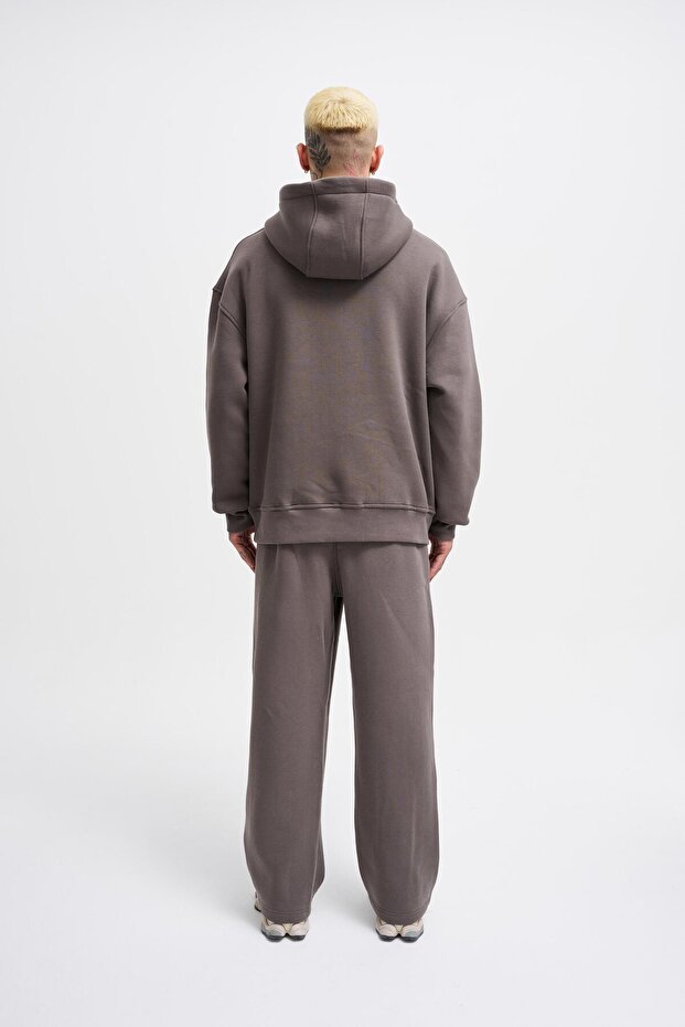 Erkek Basic Kapüşonlu Oversize Duman Sweatshirt - 6