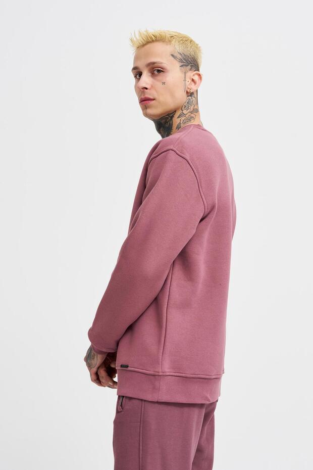 Erkek Bisiklet Yaka Basic Regular Mürdüm Sweatshirt - 4