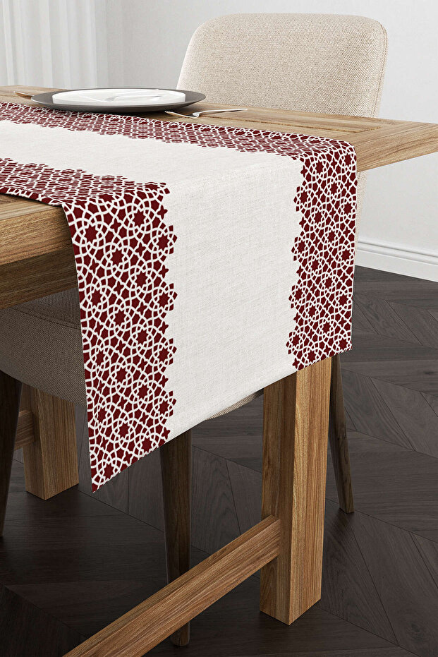 Claret Red Cream Ramadan Themed Decorative Patterned Digital Printed Runner Cgh1318-rn