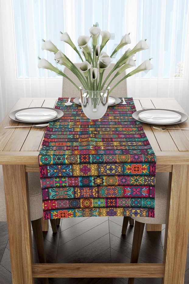 Yellow Multicolor Retro Vintage Patterned Digital Printed Runner