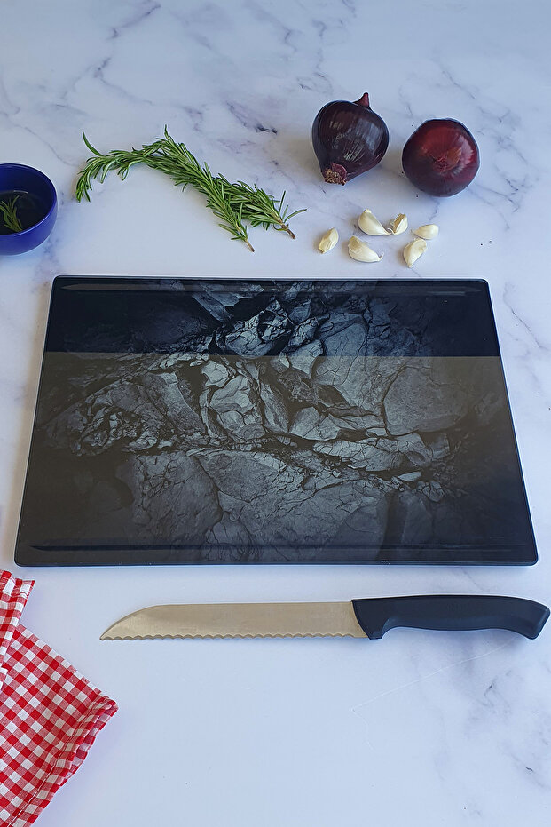 Channeled Glass Cutting Board - Glass Cutting Table| Natural Stone Patterned| 25cm X 35cm| Patented Product