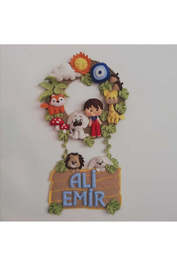 Hasır Ip Detaylı Erkek Bebek Kapı Süsü-isme Özel - 5