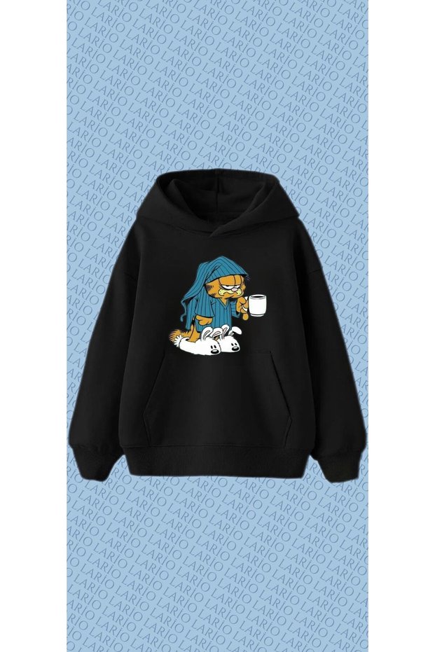 سويت شيرت أسود فاخر مطبوع للجنسين من Garfield