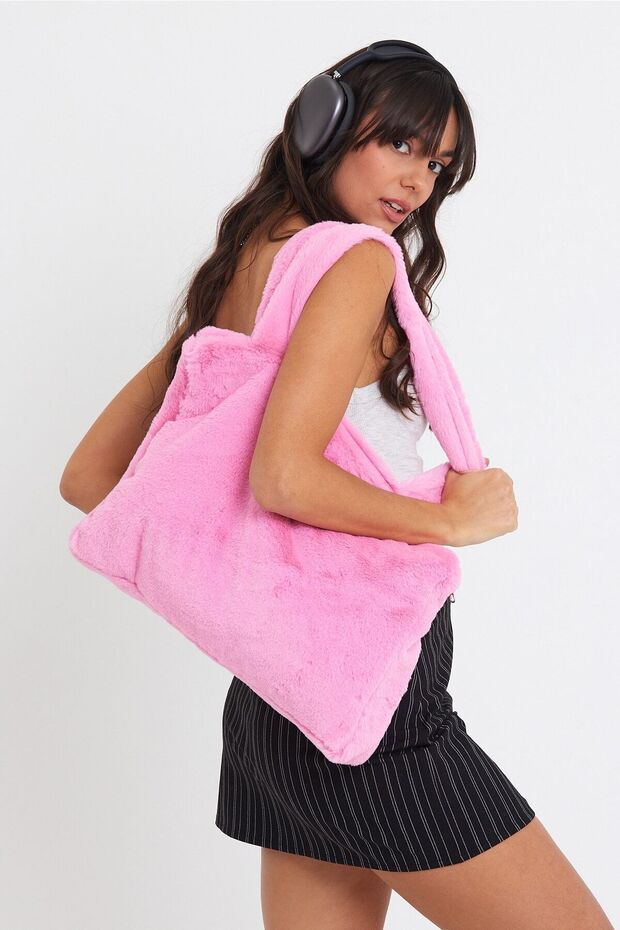 Cindy Pink Laptop Tote / Women's Plush Toscana Computer Bag 42X34 Handle 65 cm