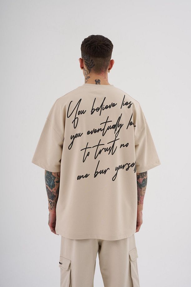 Erkek Marilyn Monrou Baskılı Oversize Soft Bej Tişört - 2