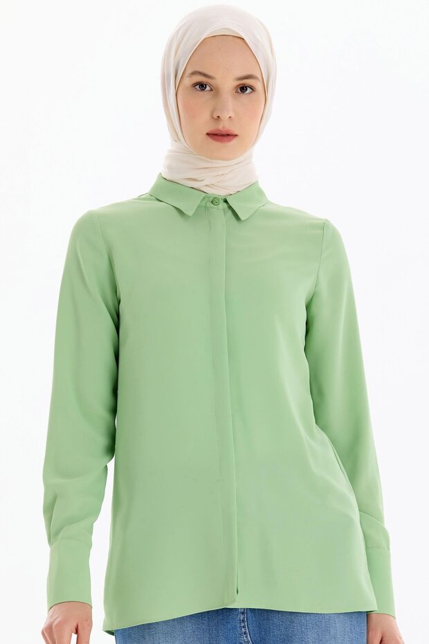 Gizli Patlı Basic Gömlek - Mint - 3
