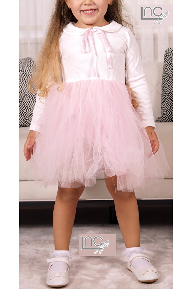 Cotton Lined Tutu Skirt Baby Collar Long Sleeve Dress