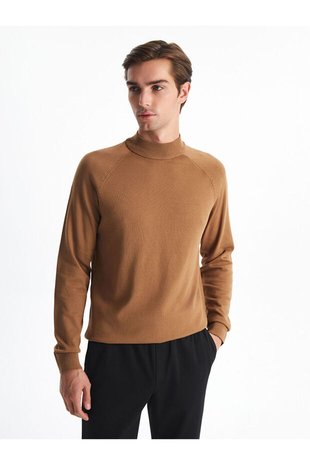 Herren-Strickpullover mit halbem Rollkragen und langen Ärmeln – W40191Z8 - 1