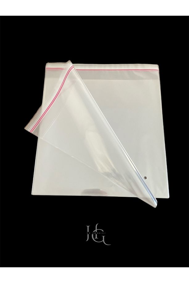 50 Adet 30x35 Cm Bantlı Yapışkanlı Şeffaf Opp Jelatin Poşet Torba, Şeffaf Poşet ( 30x30+5 ) - 2