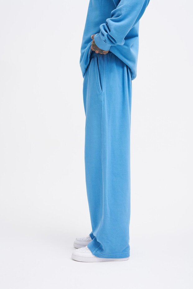 Erkek Yıkamalı Basic Baggy Mavi Eşofman Altı - 3