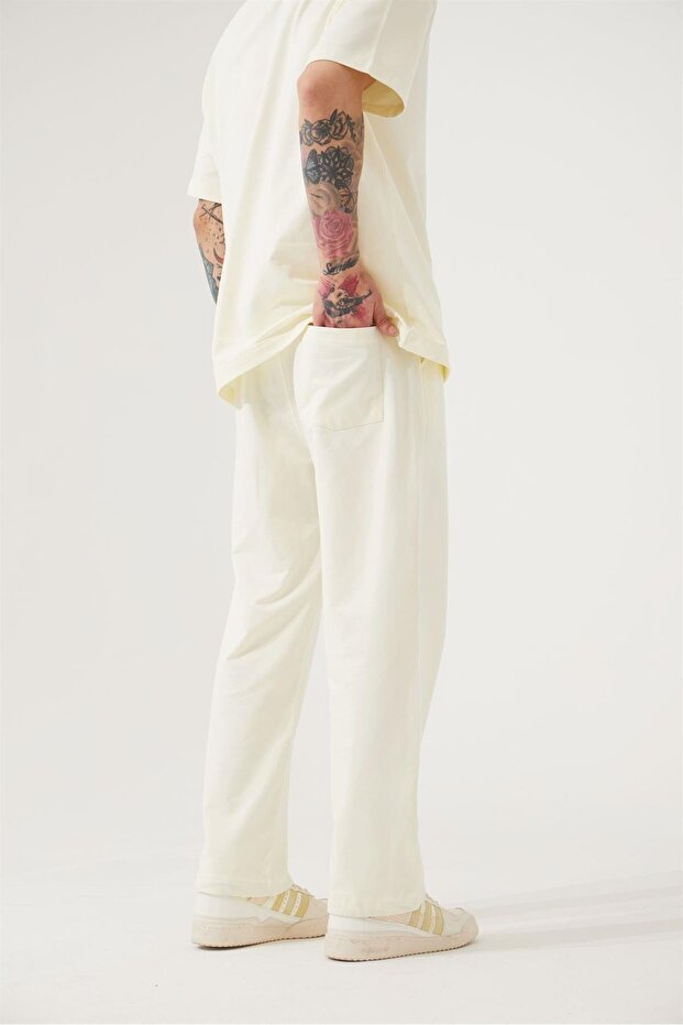 Erkek Basic Relaxed Baggy Krem Eşofman Altı - 5