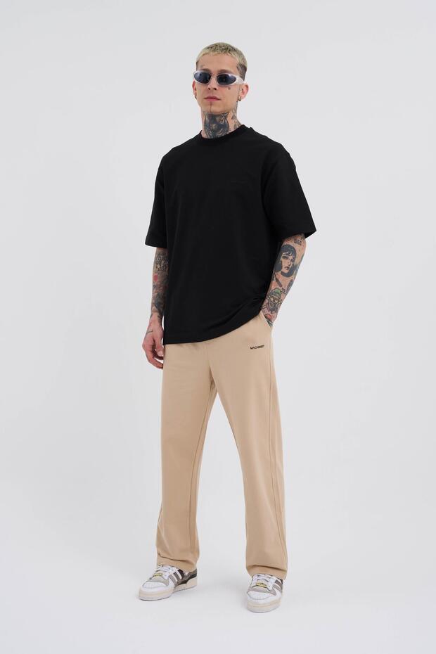 Erkek Basic Relaxed Baggy Bej Eşofman Altı - 5