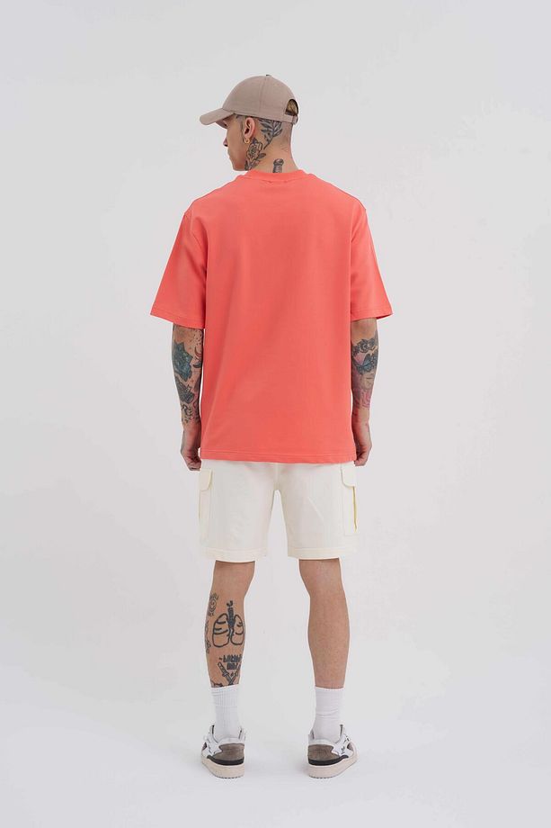 Erkek Solid Basic Relaxed Pamuklu Pembe Tişört - 5