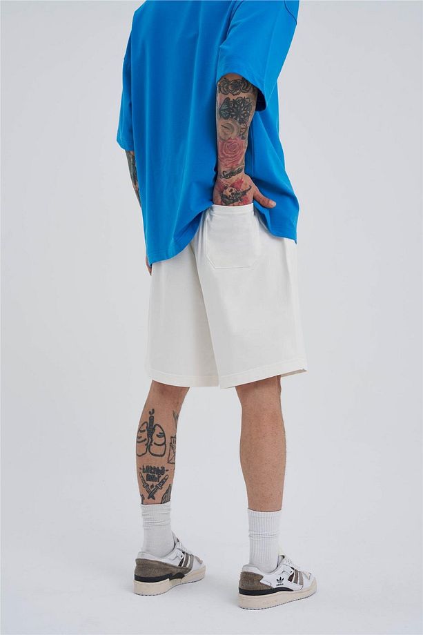 Erkek Cepli Basic Oversize Ekru Şort - 5