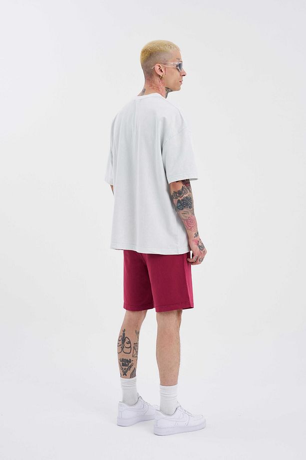 Erkek Luxury Basic Yıkamalı Relaxed Kırmızı Şort - 6
