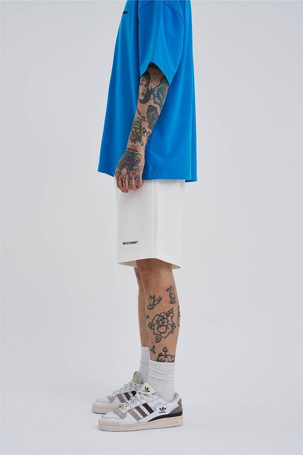 Erkek Cepli Basic Oversize Ekru Şort - 4