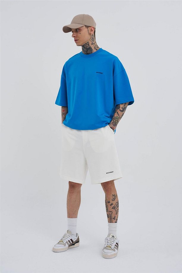 Erkek Cepli Basic Oversize Ekru Şort - 6