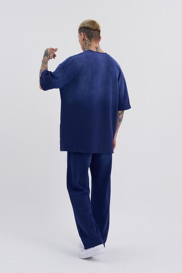Erkek Yıkamlıı Transsition Baskılı Oversize Lacivert Tişört - 5