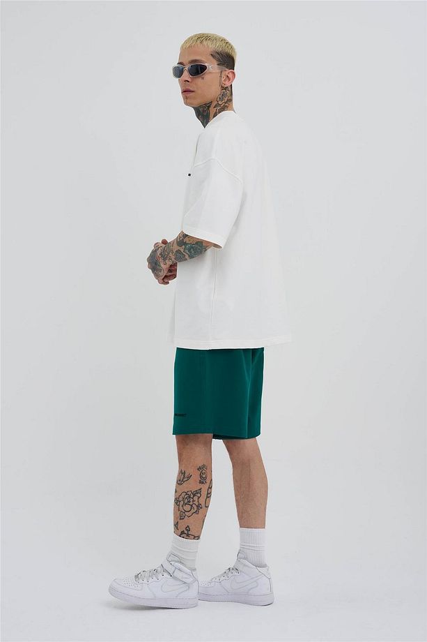 Erkek Basic Oversize Koyu Yeşil Şort - 6