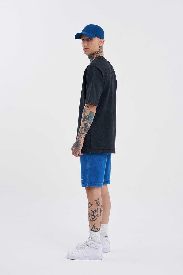 Erkek Luxury Basic Yıkamalı Relaxed Lacivert Şort - 7
