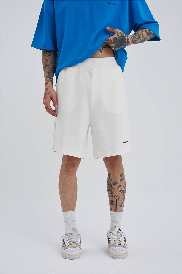 Erkek Cepli Basic Oversize Ekru Şort - 1