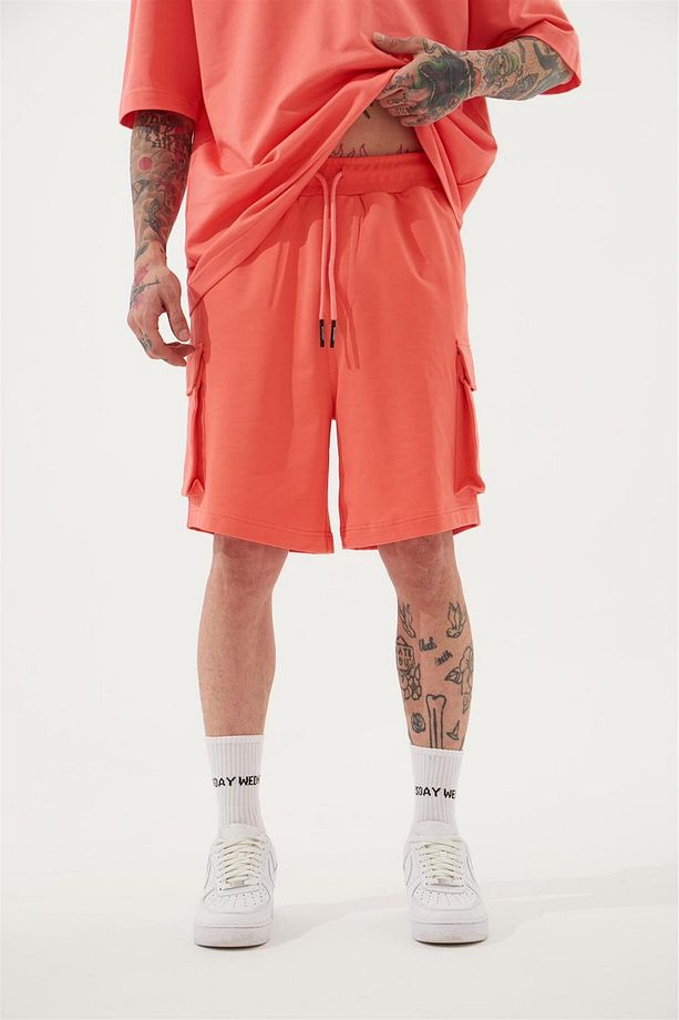 Erkek Kargo Cepli Basic Oversize Pembe Şort - 1