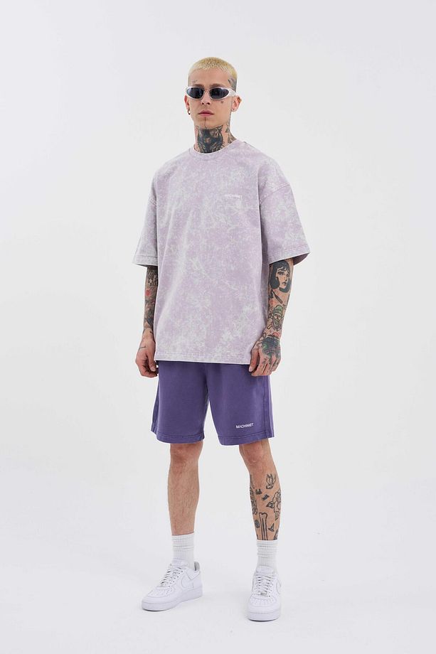 Erkek Luxury Basic Yıkamalı Relaxed Mor Şort - 1